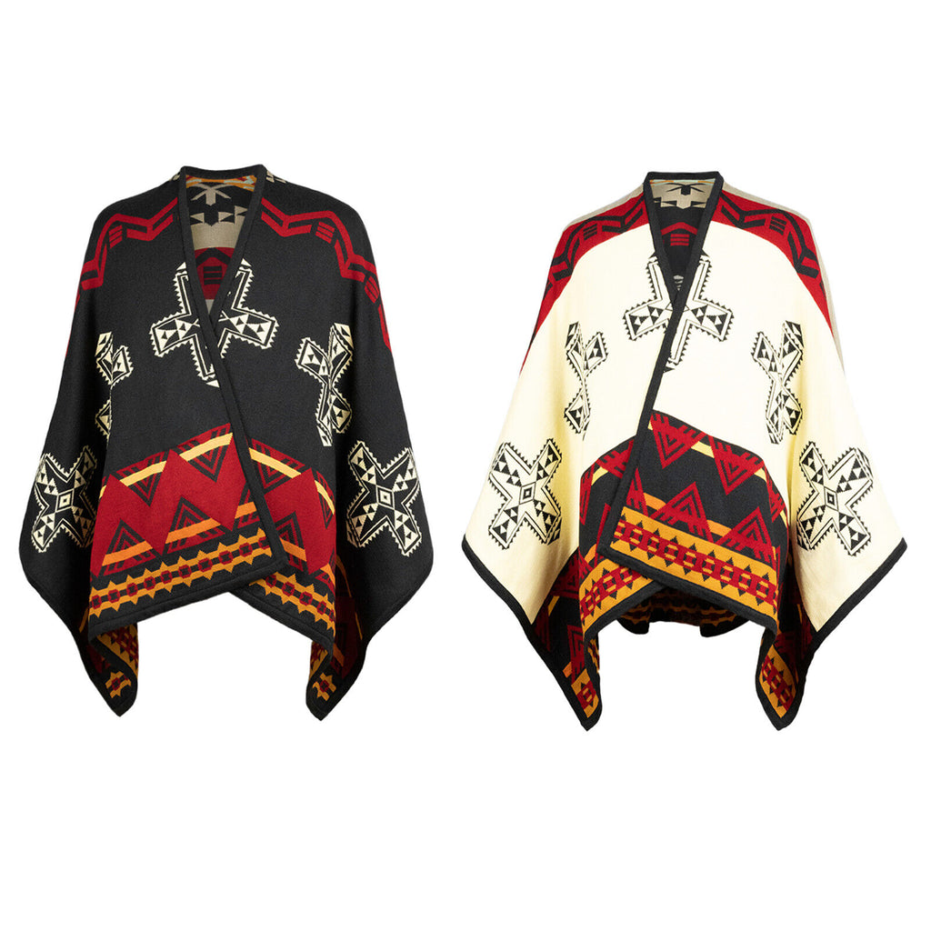 Aztec Rug Poncho Harmony of Contrasts Reversible Alpaca-Cotton Poncho Aztec Geometric ...