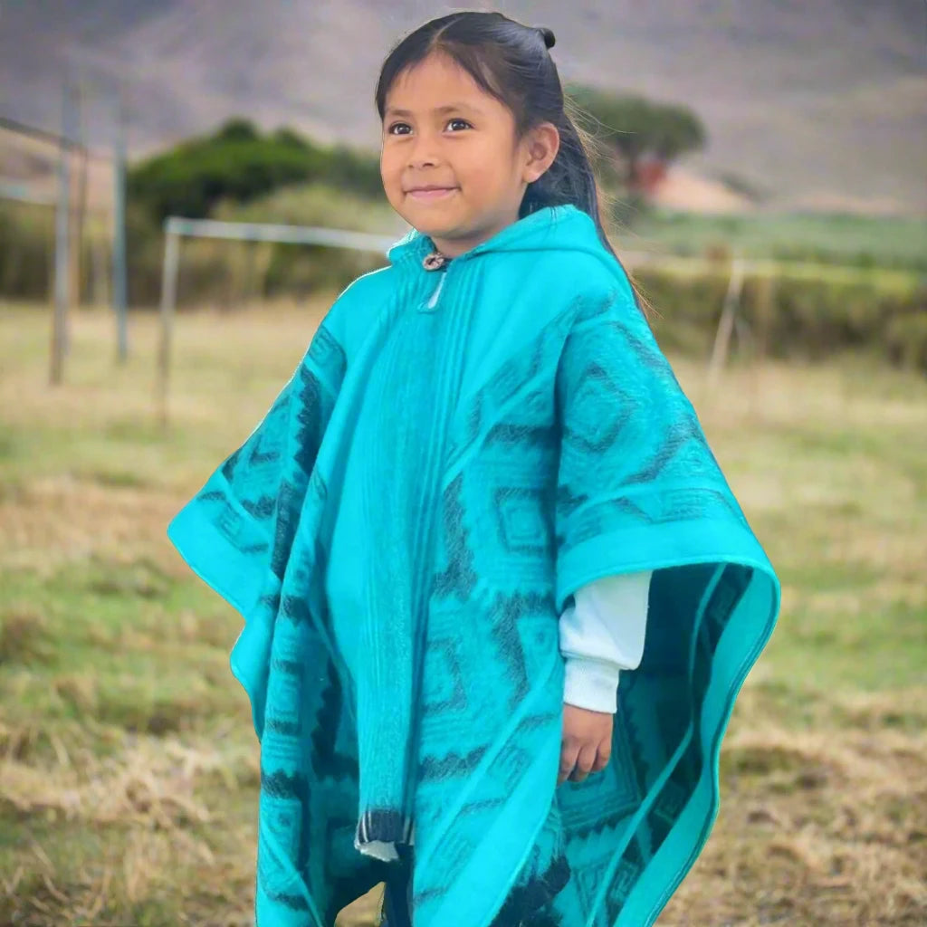 Kids poncho bright blue