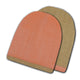 Two knit beanies lie stacked; the top beanie is peach with a light brown band, and the bottom is solid olive green, set against a plain white background.