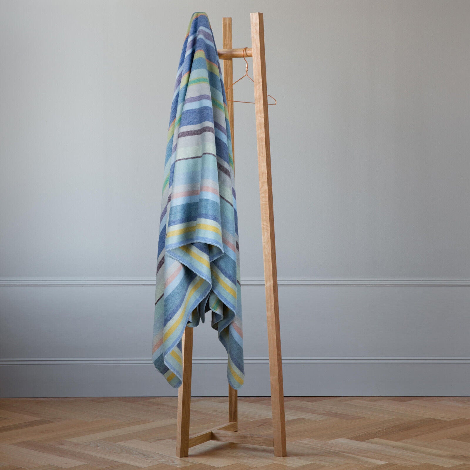 Sigsipamba - Baby Alpaca Wool Throw Blanket / Sofa Cover - Queen 96 x 65 in - Multicolor Striped in Blue & Green Tones