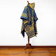Paccha - Llama Wool Unisex South American Handwoven Thick Hooded Poncho - Andean pattern - denim blue-yellow colours