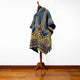Paccha - Llama Wool Unisex South American Handwoven Thick Hooded Poncho - Andean pattern - denim blue-yellow colours