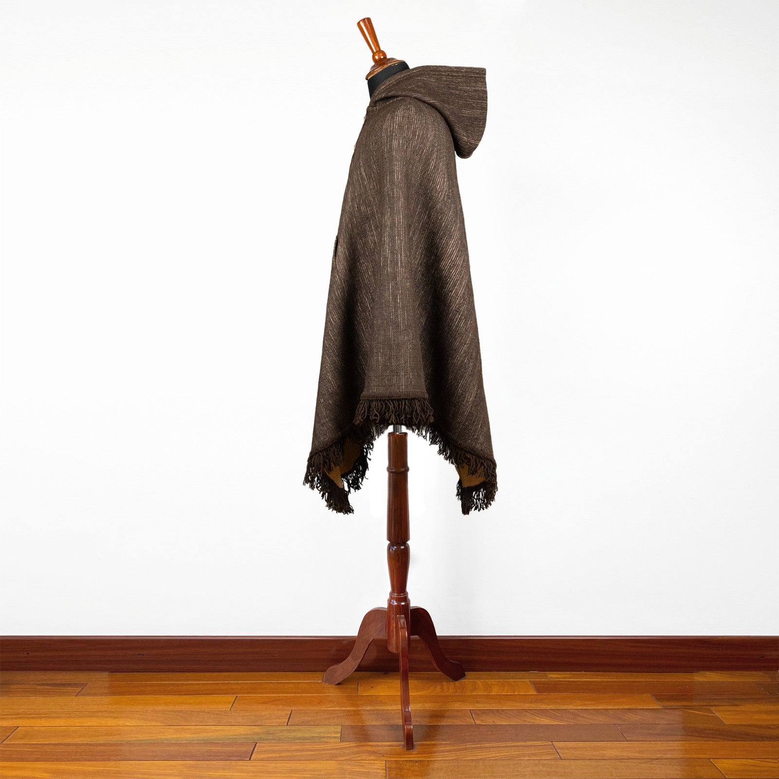 Chaska - 100% Llama Wool Handwoven Hooded Poncho – Earth Brown Pattern – Pocket - Unisex