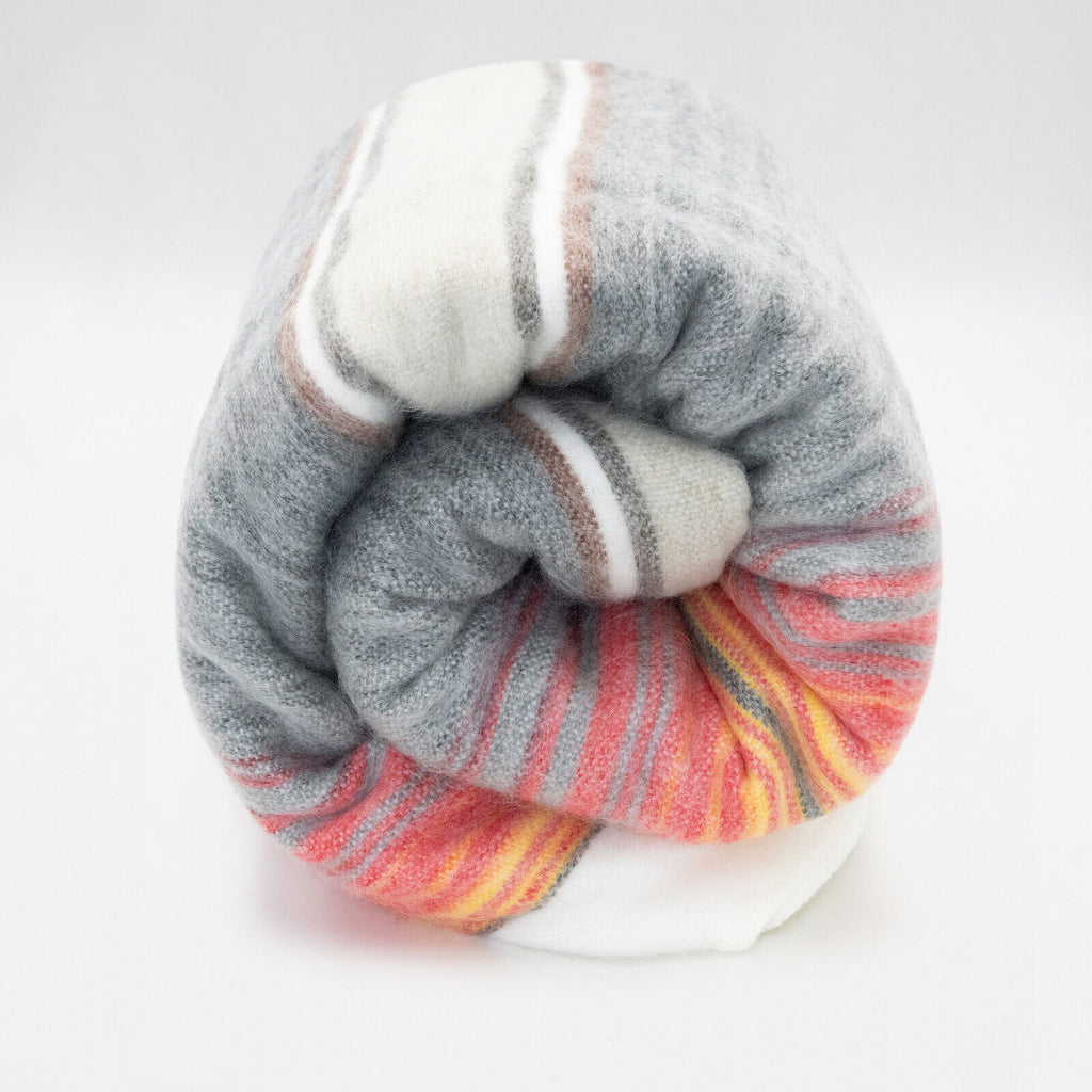 Soft & Warm Alpaca Wool Queen Size Blanket - Orange Yellow Striped Pattern For Bed, Sofa Or Throw
