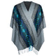Achupallas - Lightweight Fine Alpaca Wool UNISEX Ruana Cape Poncho/Shawl - Gray with authentic blue pattern