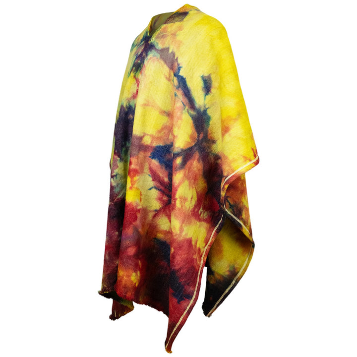 Yasuni - 100% Llama Wool Handwoven Poncho - Unisex - Yellow & Red Abstract Pattern