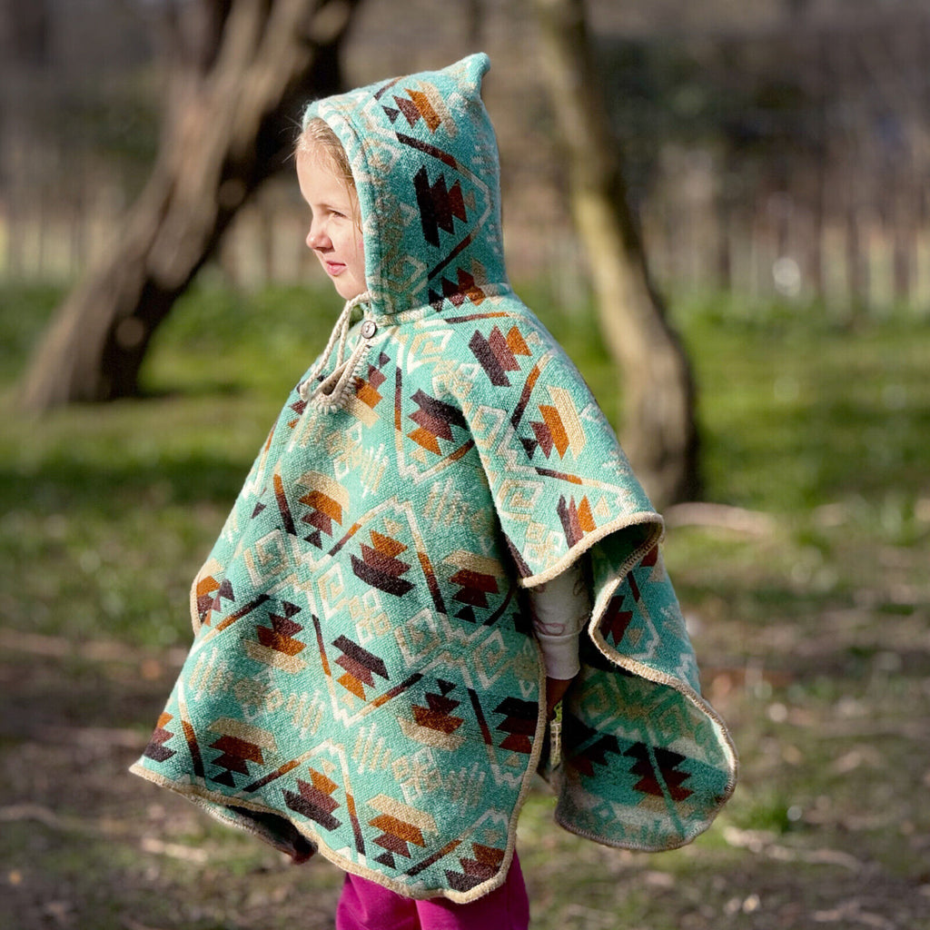 Caranqui Llama Wool Unisex South American Handwoven Kids Poncho