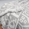 Tiwintza - Heavy and Thick Extra Large Llama wool artisanal handwoven Blanket - Ivory/Gray - Aztec Pattern