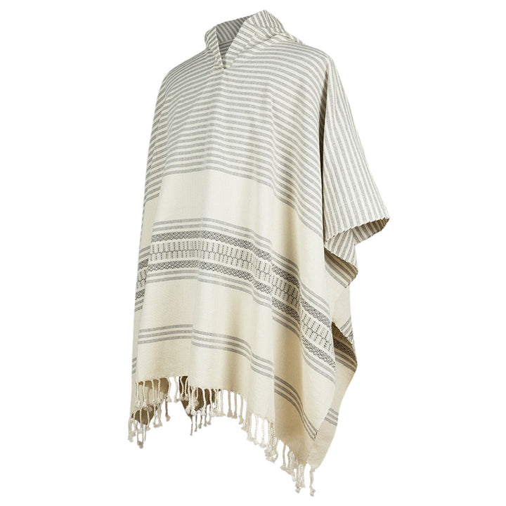 Uchucay - Lightweight Unisex Summer Cotton Poncho – Cream & Gray with Authentic Pattern