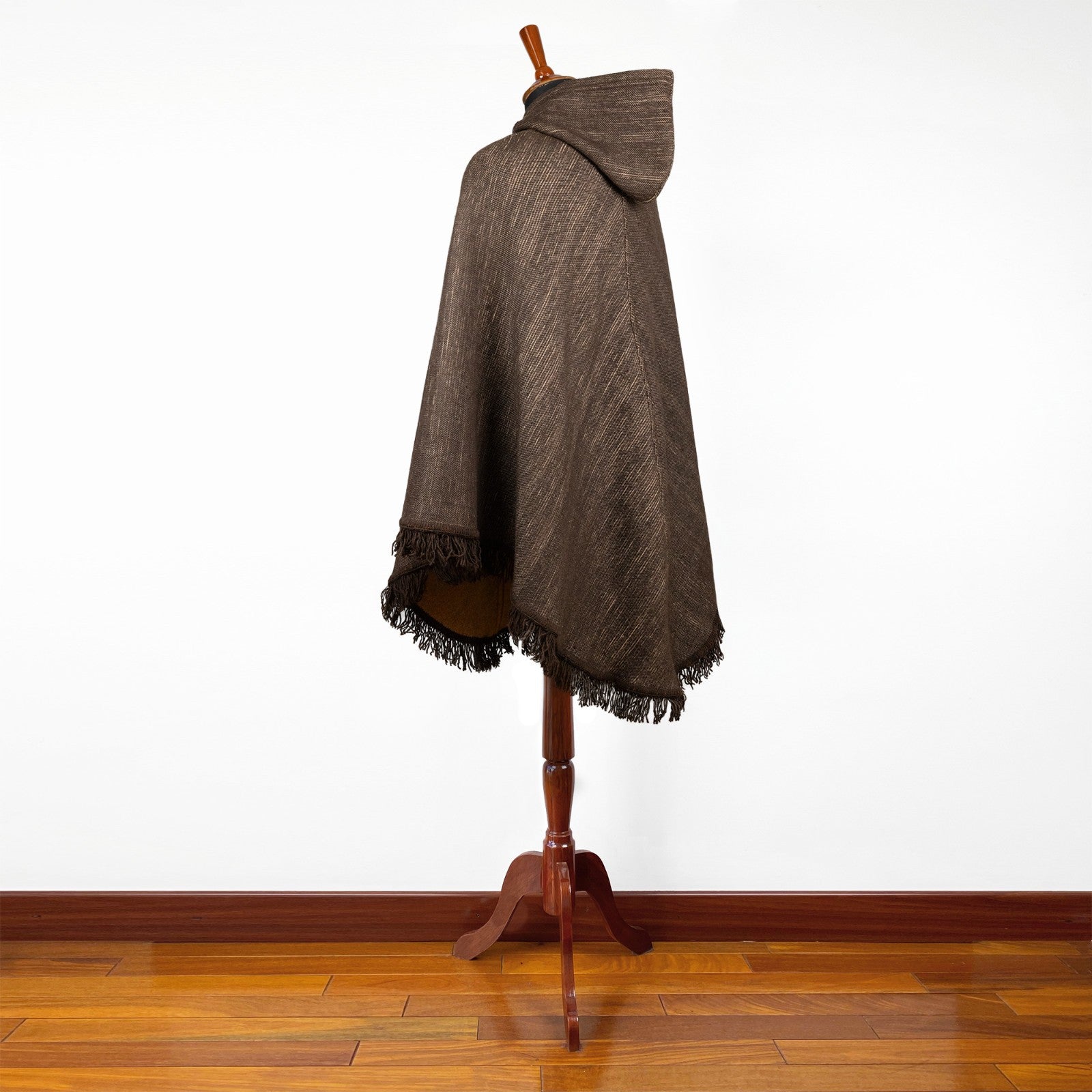 Chaska - 100% Llama Wool Handwoven Hooded Poncho – Earth Brown Pattern – Pocket - Unisex