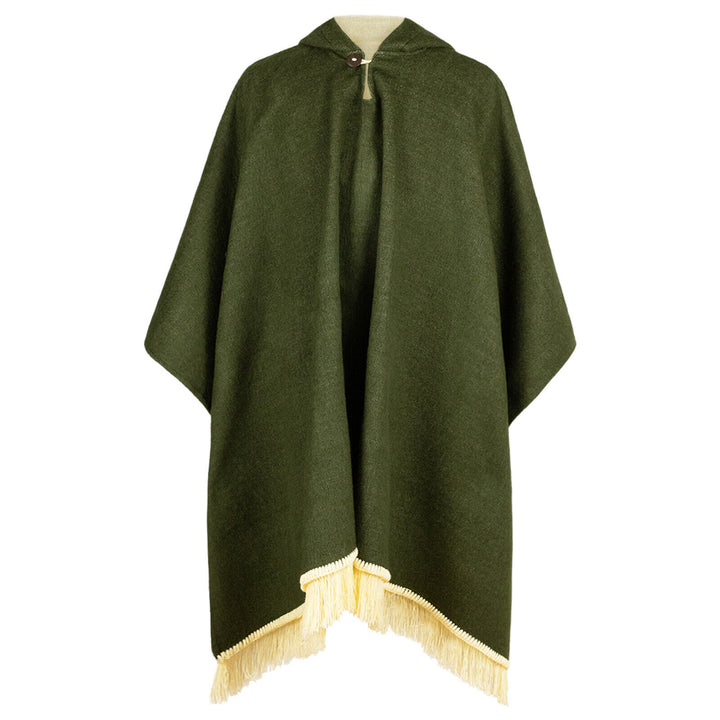 Llangahua - Baby Alpaca wool Hooded Unisex Poncho S-XXL - Solid pattern - Olive Green