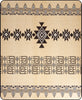 A rug with intricate geometric patterns in black and gray on a beige background, featuring symmetrical diamond shapes and linear motifs, creating a tribal aesthetic.