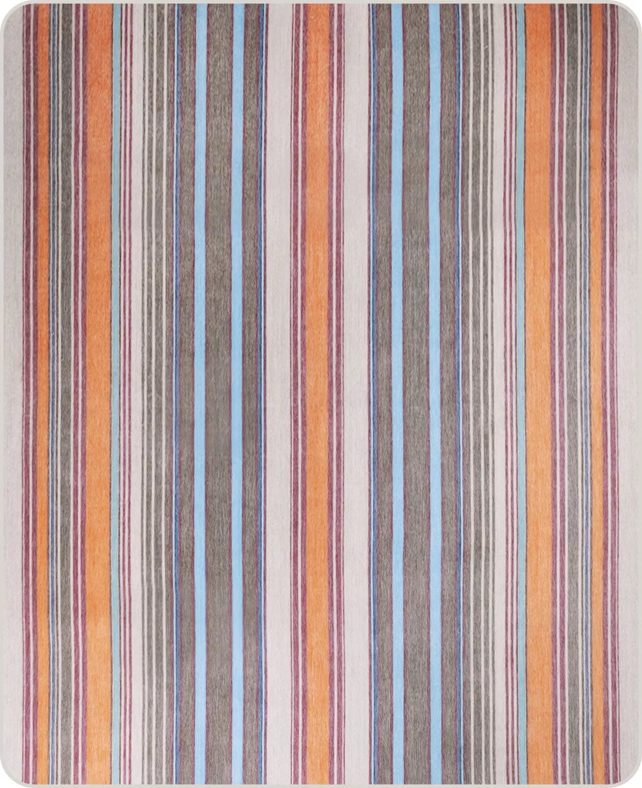 Yacullacta - Baby Alpaca Wool Throw Blanket / Sofa Cover - Queen 96 x 67 in - Multicolor Striped In Orange Blue Taupe