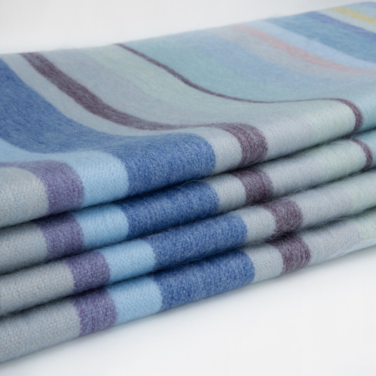 Sigsipamba - Baby Alpaca Wool Throw Blanket / Sofa Cover - Queen 96 x 65 in - Multicolor Striped in Blue & Green Tones