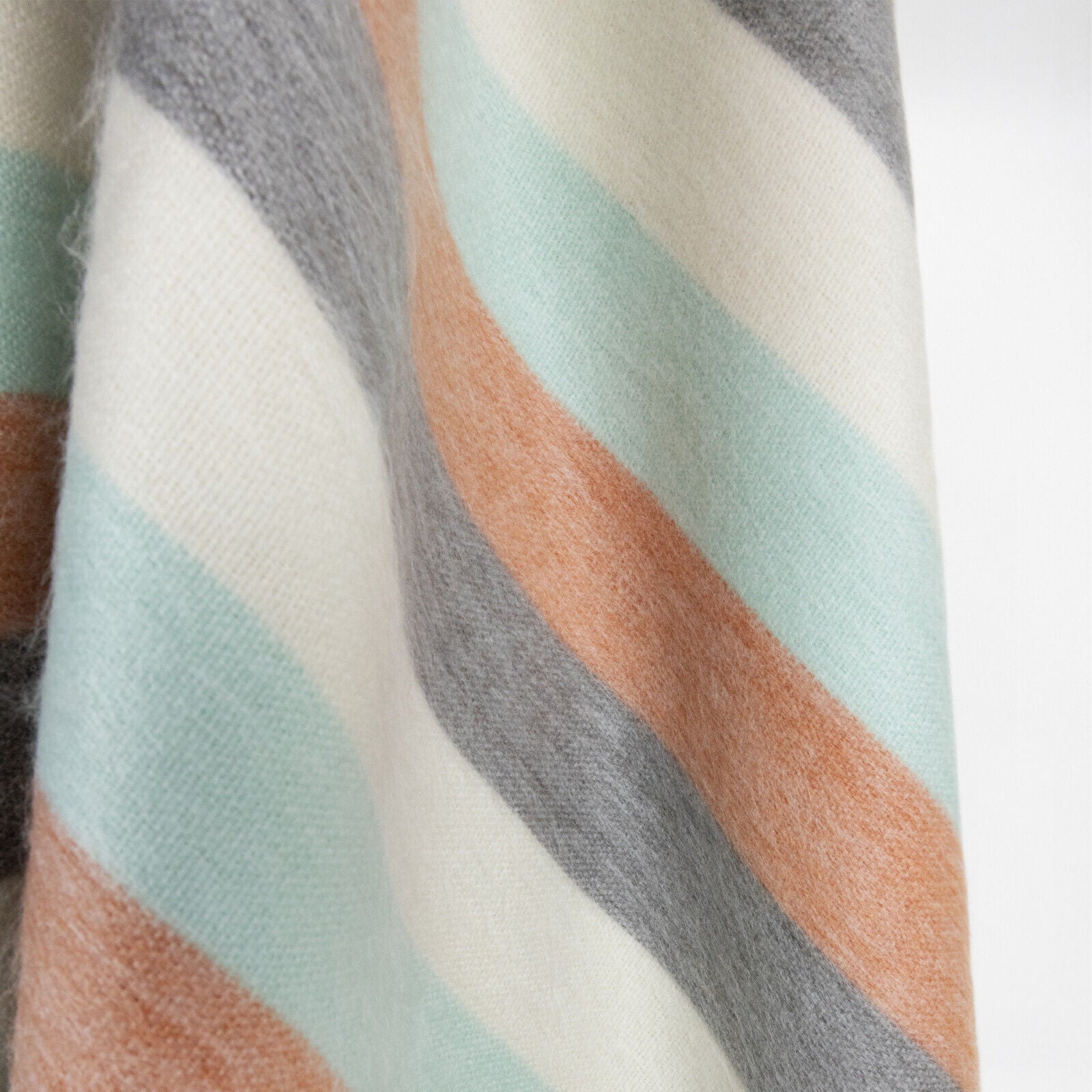 Yanacocha - Baby Alpaca Wool Throw Blanket / Sofa Cover - Queen 97 x 67 in - Multicolor Striped in Aqua blue, Ivory, Slate & Clay Tones