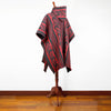 Pasochoa - Llama Wool Unisex South American Handwoven Thick Hooded Poncho - Andean pattern - black-red colours