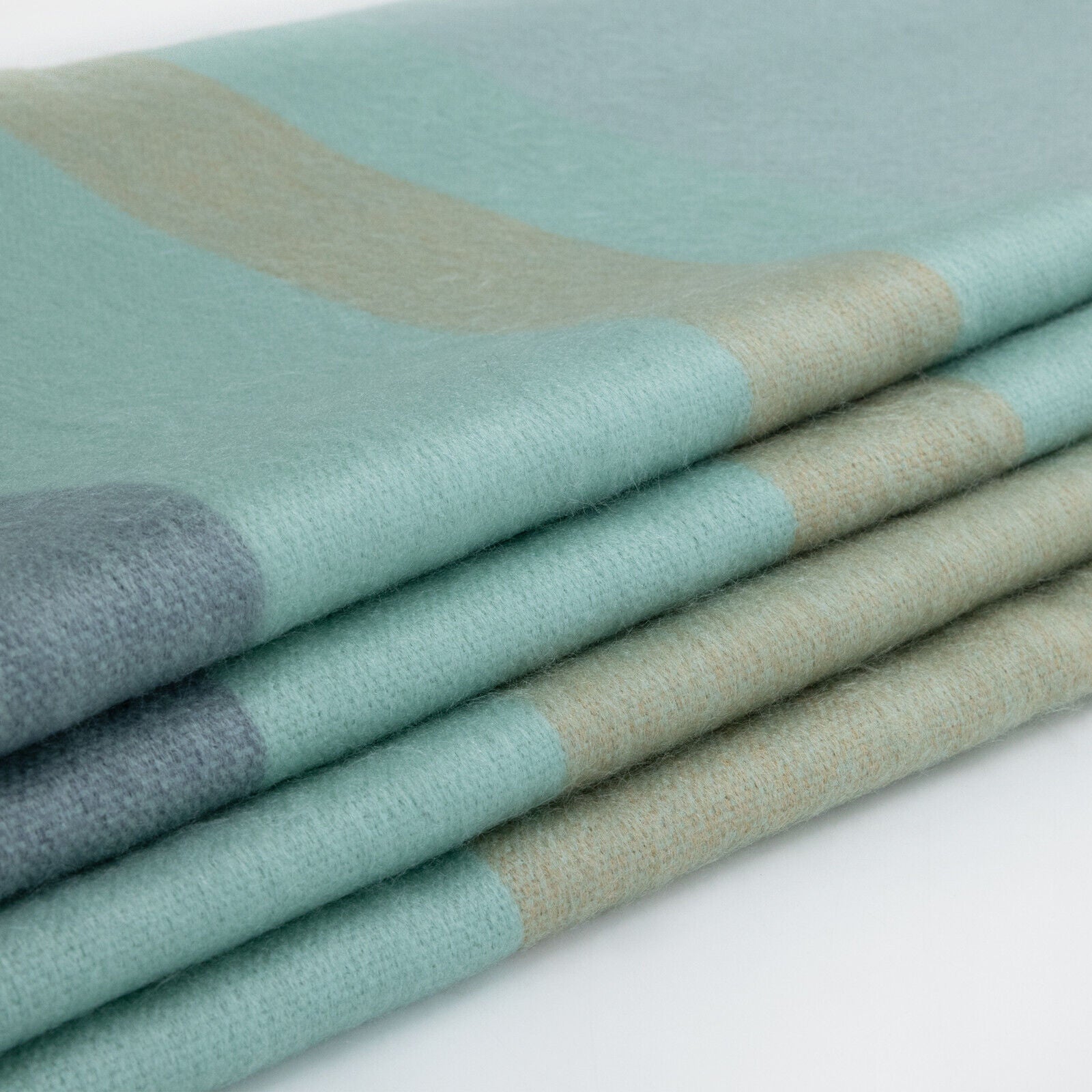 Tulabug - Baby Alpaca Wool Throw Blanket / Sofa Cover - Queen 97 x 65 in - Multicolor Striped in Aqua blue, Slate & Sand Tones