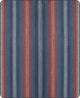 Huasaga baby alpaca wool blanket – fabric with vertical stripes in varying widths, featuring blue, red, and yellow colors, creating a pattern that appears textured. The image has rounded corners