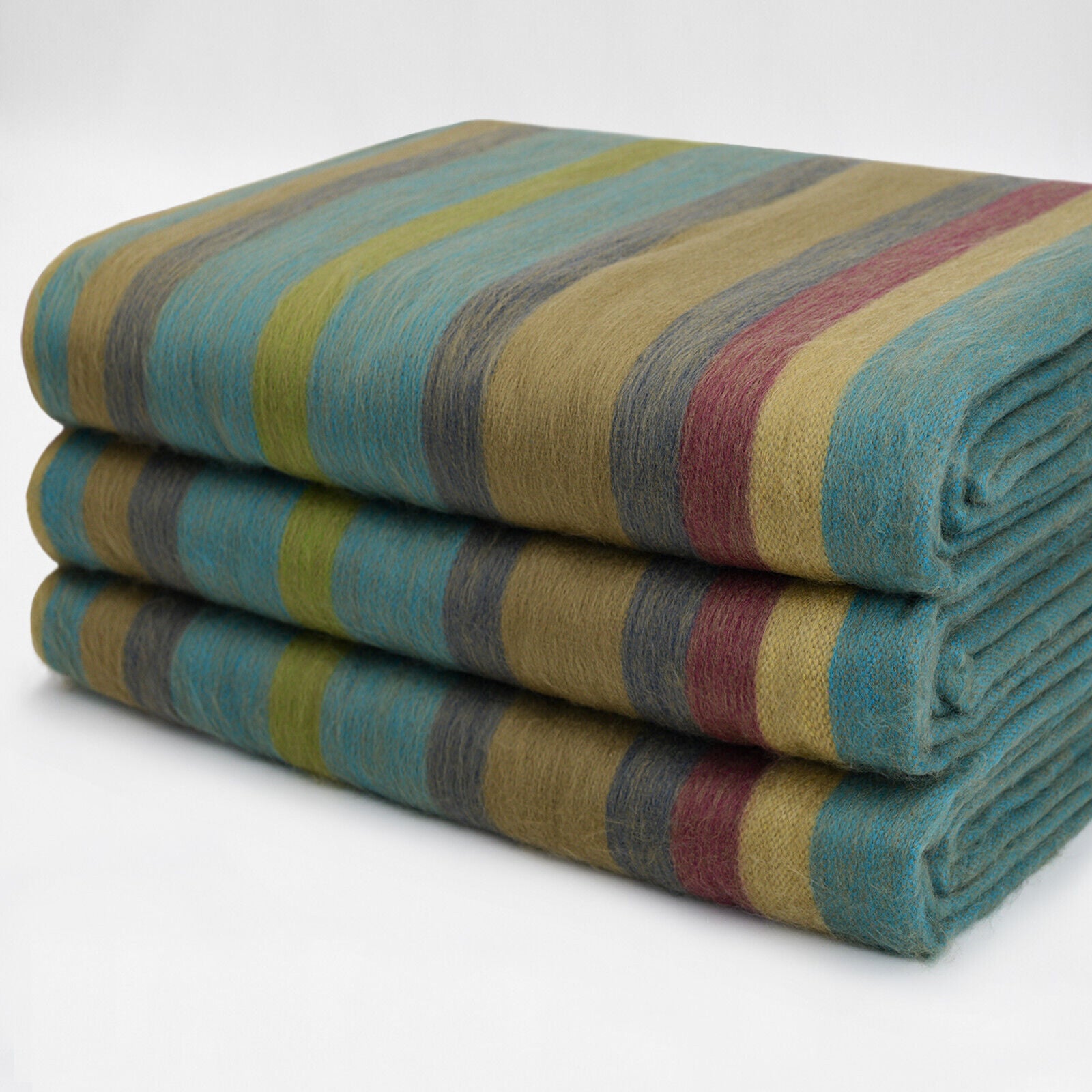 Pastaza - Baby Alpaca Wool Throw Blanket / Sofa Cover - Queen 98 x 68 in - Olive Green/Burgundy/Turquoise