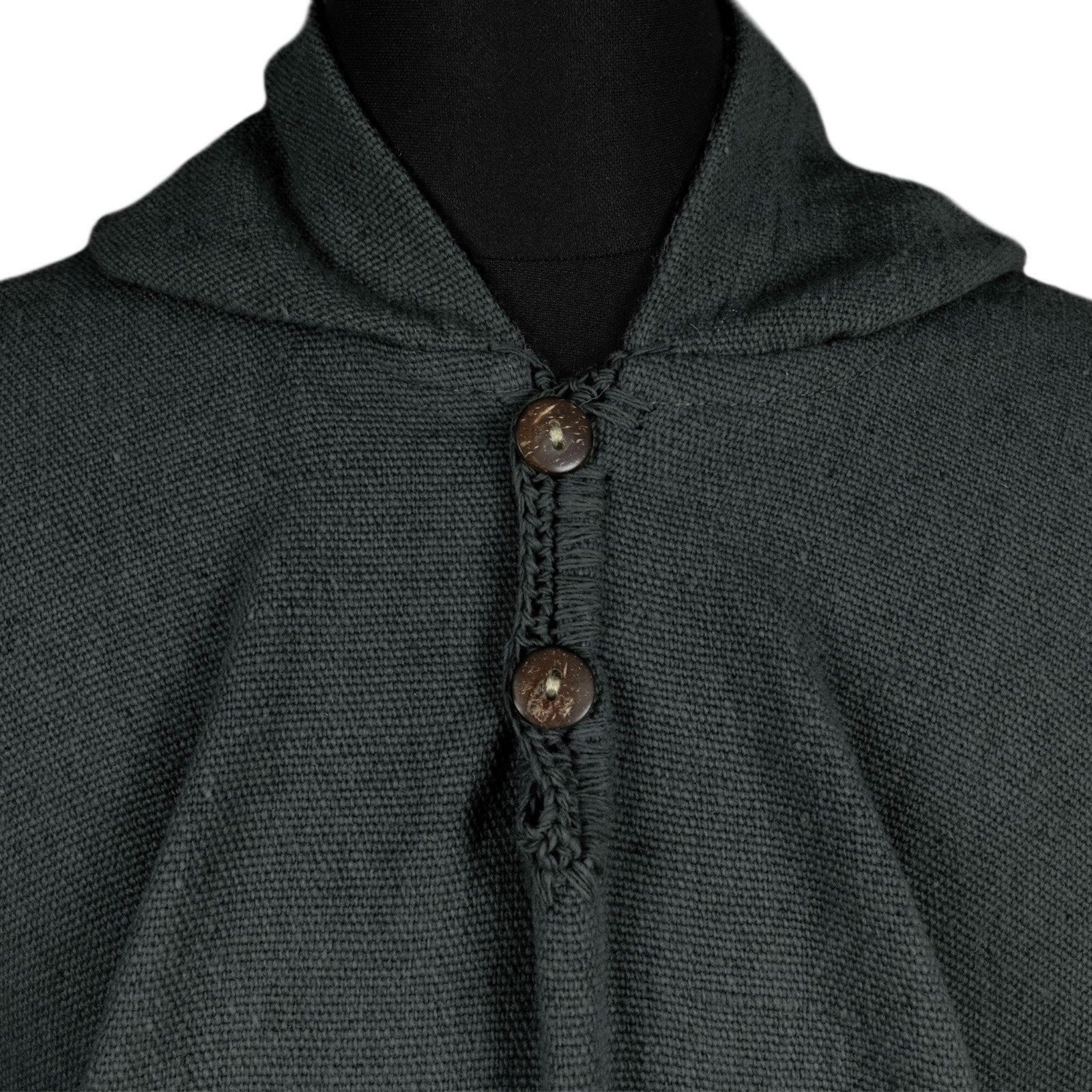 Zumbahua - 100% Llama Wool Handwoven Hooded Poncho - Unisex - Charcoal Black