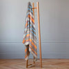 Yacullacta - Baby Alpaca Wool Throw Blanket / Sofa Cover - Queen 96 x 67 in - Multicolor Striped In Orange Blue Taupe