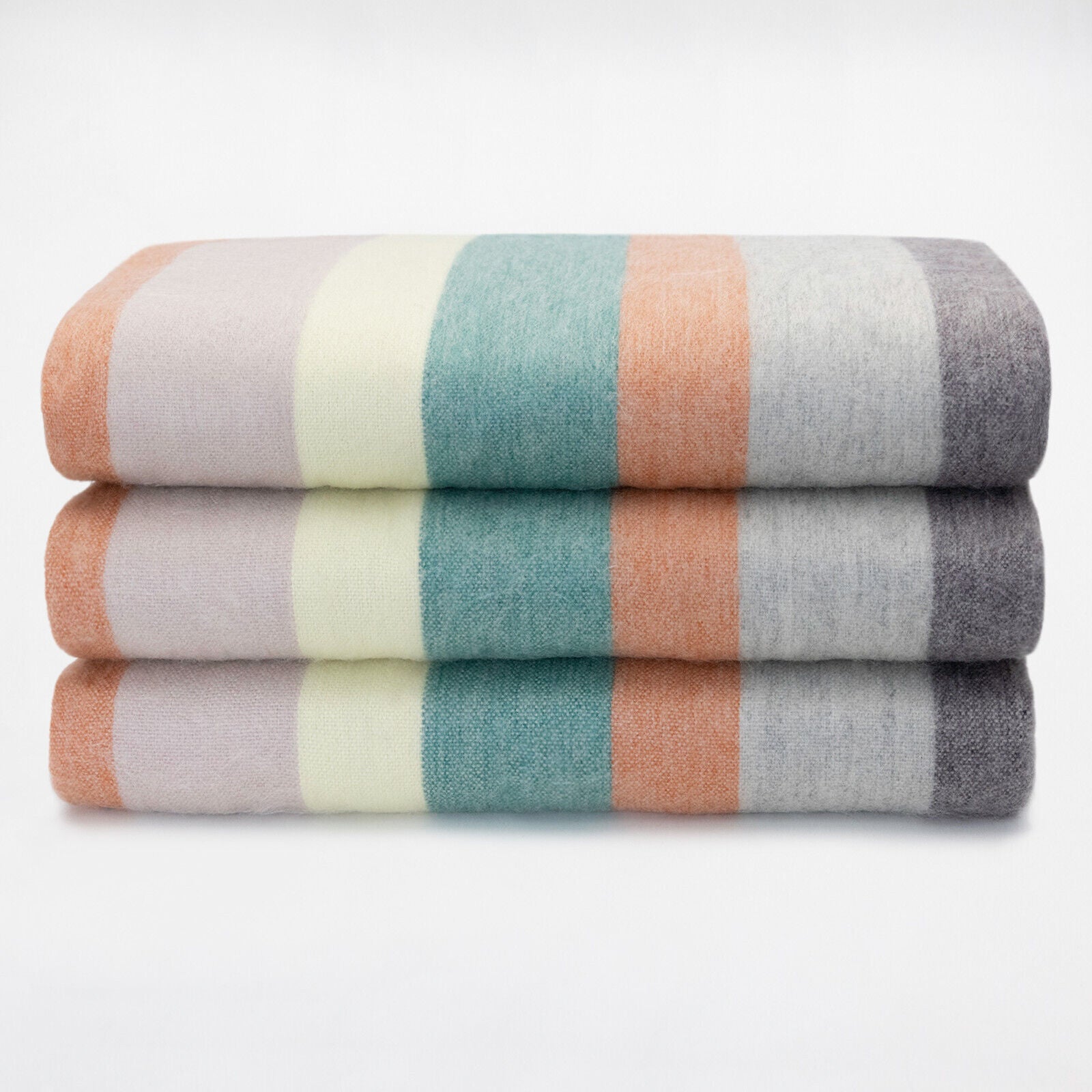 Pambamarca - Baby Alpaca Wool Throw Blanket / Sofa Cover - Queen 96 x 68 in - Spring Meadow - Soft Green/Coral Hues