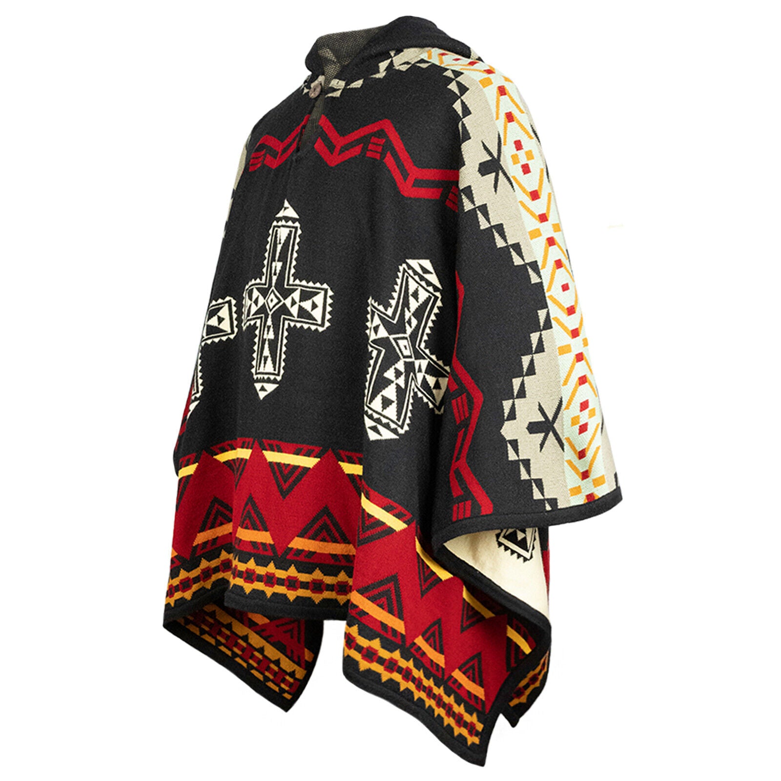 Aztec Rug Poncho Harmony of Contrasts Hooded Alpaca-Cotton Poncho Aztec Geometric ...