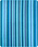 Pululahua baby alpaca wool blanket – vertical stripes vary in width and shade, featuring shades of blue and teal, creating a regular pattern. The corners are slightly rounded, suggesting a bordered design