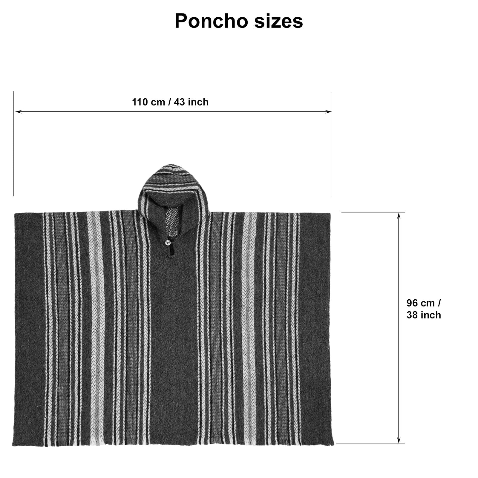 Yasapa - Llama Wool Unisex South American Handwoven Hooded Poncho - gray striped pattern