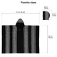 A black and white patterned poncho with a hood is displayed, accompanied by size dimensions: 117 cm/46 inches width, 92 cm/36 inches height; hood dimensions are 26 cm/10 inches by 33 cm/13 inches.