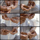 Hands methodically weave thin straw fibers, creating intricate patterns. The setting is a close-up sequence, showcasing detailed craftsmanship and focused, dexterous movements in each frame.