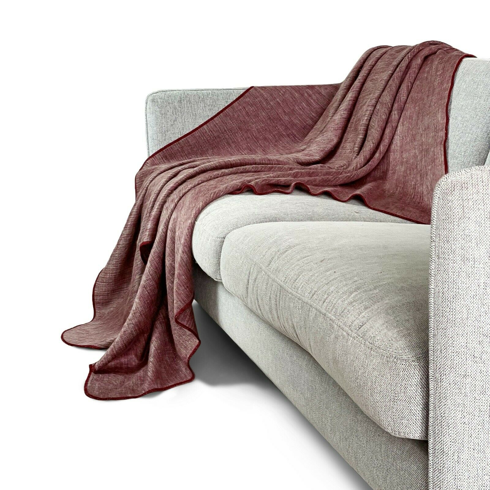 Zhuya - Baby Alpaca Wool Throw Blanket / Sofa Cover - Queen 90" x 67" - solid ecru / red mica pattern