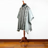 Llama Wool Unisex South American Handwoven Hooded Poncho - striped with diamonds pattern gray