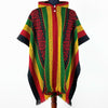 Llama Wool Unisex South American Handwoven Hooded Poncho - striped with diamonds pattern rasta/hippie