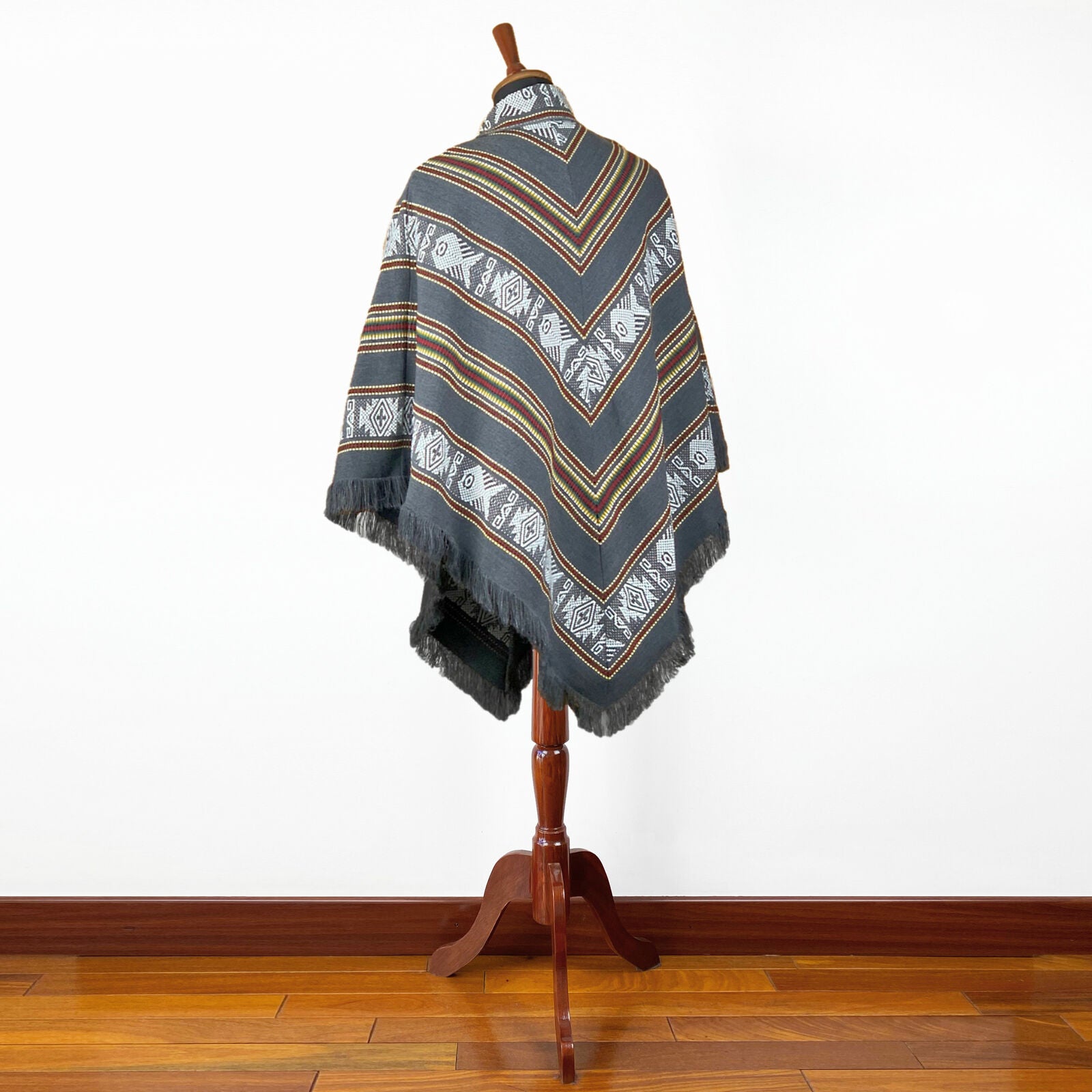 Gualaquiza - Alpaca wool Serape Poncho with scarf - Piranha pattern - Unisex