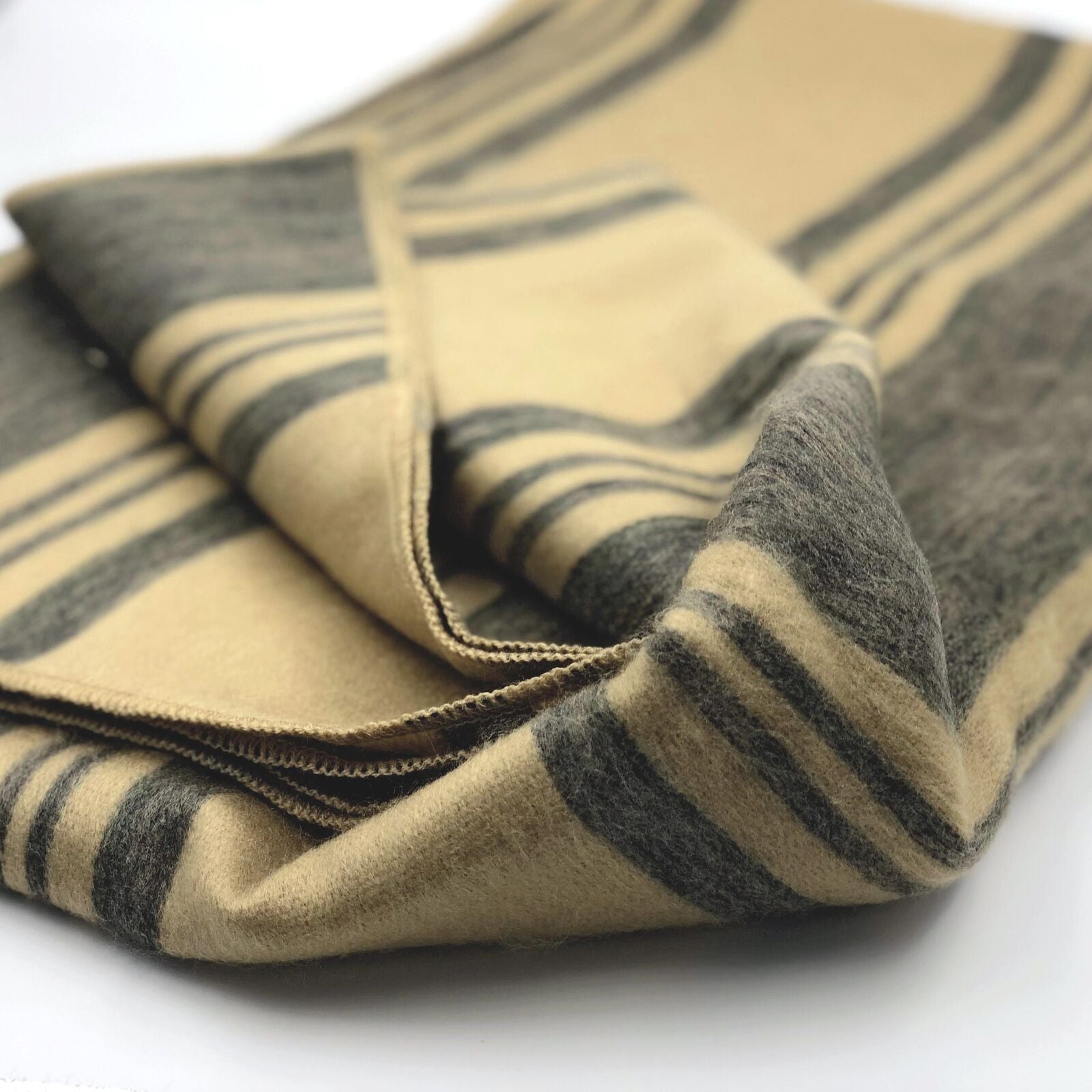 Chalua - Baby Alpaca Wool Throw Blanket / Sofa Cover - Queen 97" x 61" - Striped Pattern Dijon