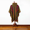 Llama Wool Unisex South American Handwoven Hooded Poncho - striped with diamonds rasta/hippie