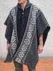 Llama Wool Unisex South American Handwoven Hooded Poncho - black/dark gray with diamonds pattern