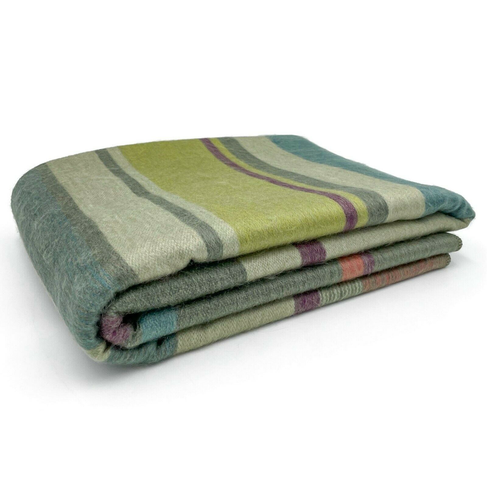 Biblian - Baby Alpaca Wool Throw Blanket / Sofa Cover - Queen 96" x 67" - striped cream/pistachio/turquoise/grey