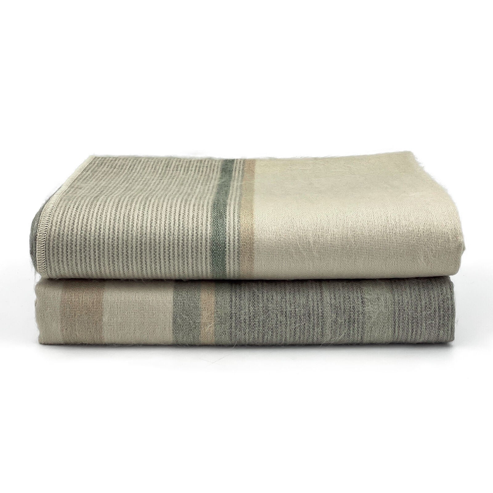 Deleg - Baby Alpaca Wool Throw Blanket / Sofa Cover - Queen 93" x 66" - natural colored stripes pattern