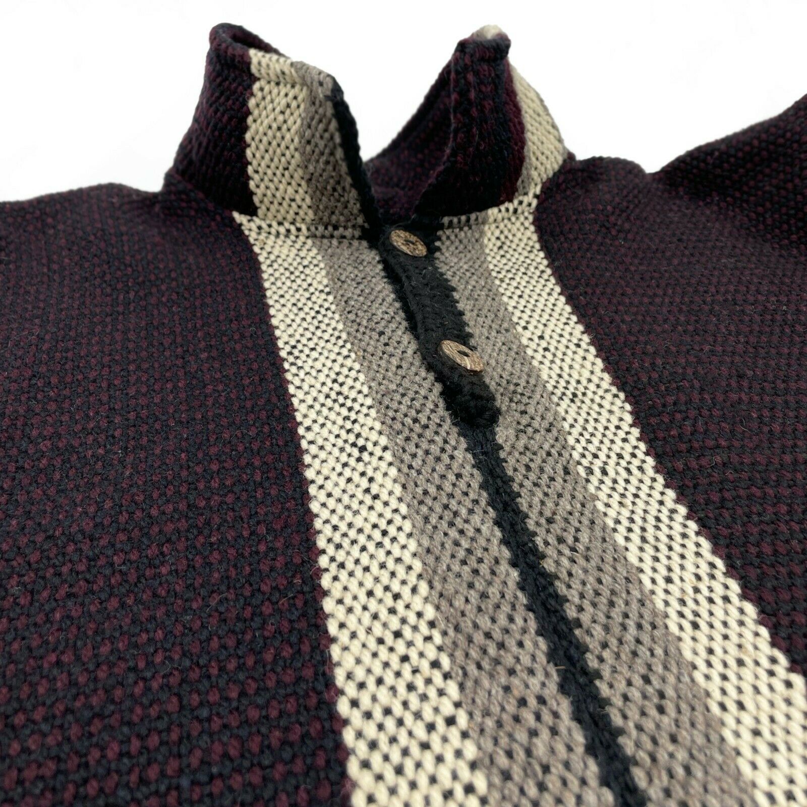 Nunkui - Llama Wool Unisex South American Handwoven Wide Thick Serape Poncho - striped pattern