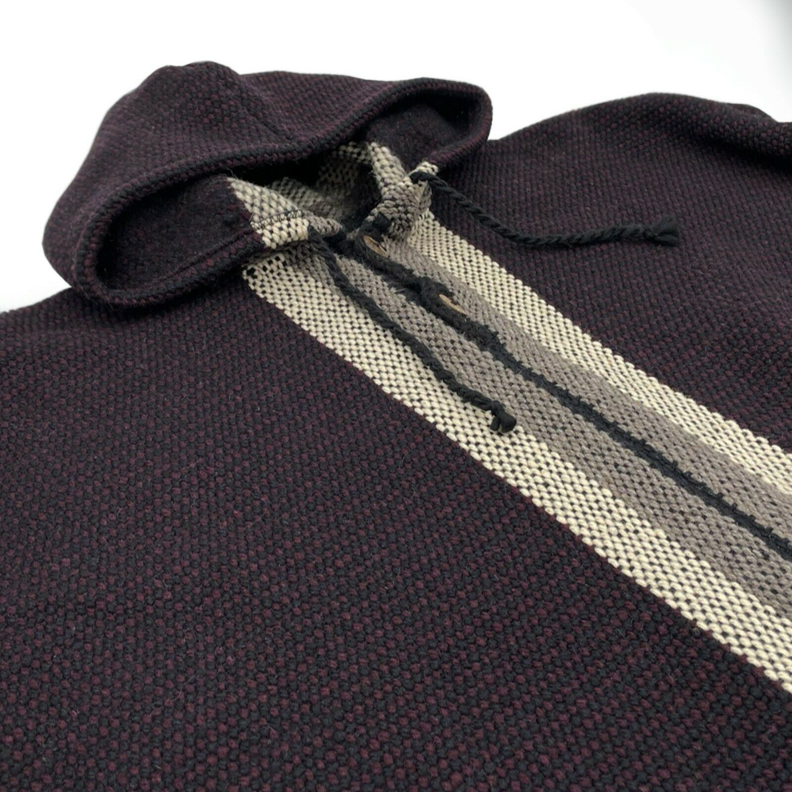 Nanguipa - Llama Wool Unisex South American Handwoven Wide Thick Poncho - striped pattern
