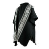 Wintza - Llama Wool Unisex South American Handwoven Hooded Poncho - black with white diamonds pattern
