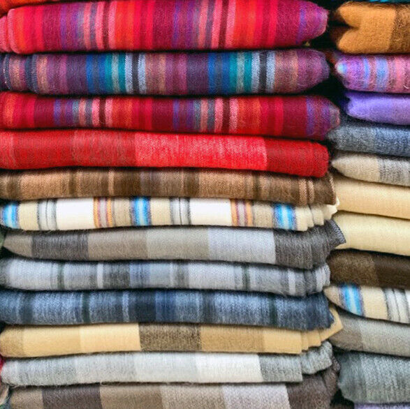 Wholesale Lot Of 10 Soft & Warm Striped Baby Alpaca Wool Blankets/Throws - Queen 90X65"