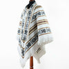 Manchinaza - Alpaca wool Serape Poncho with scarf - Piranha pattern - White - Unisex