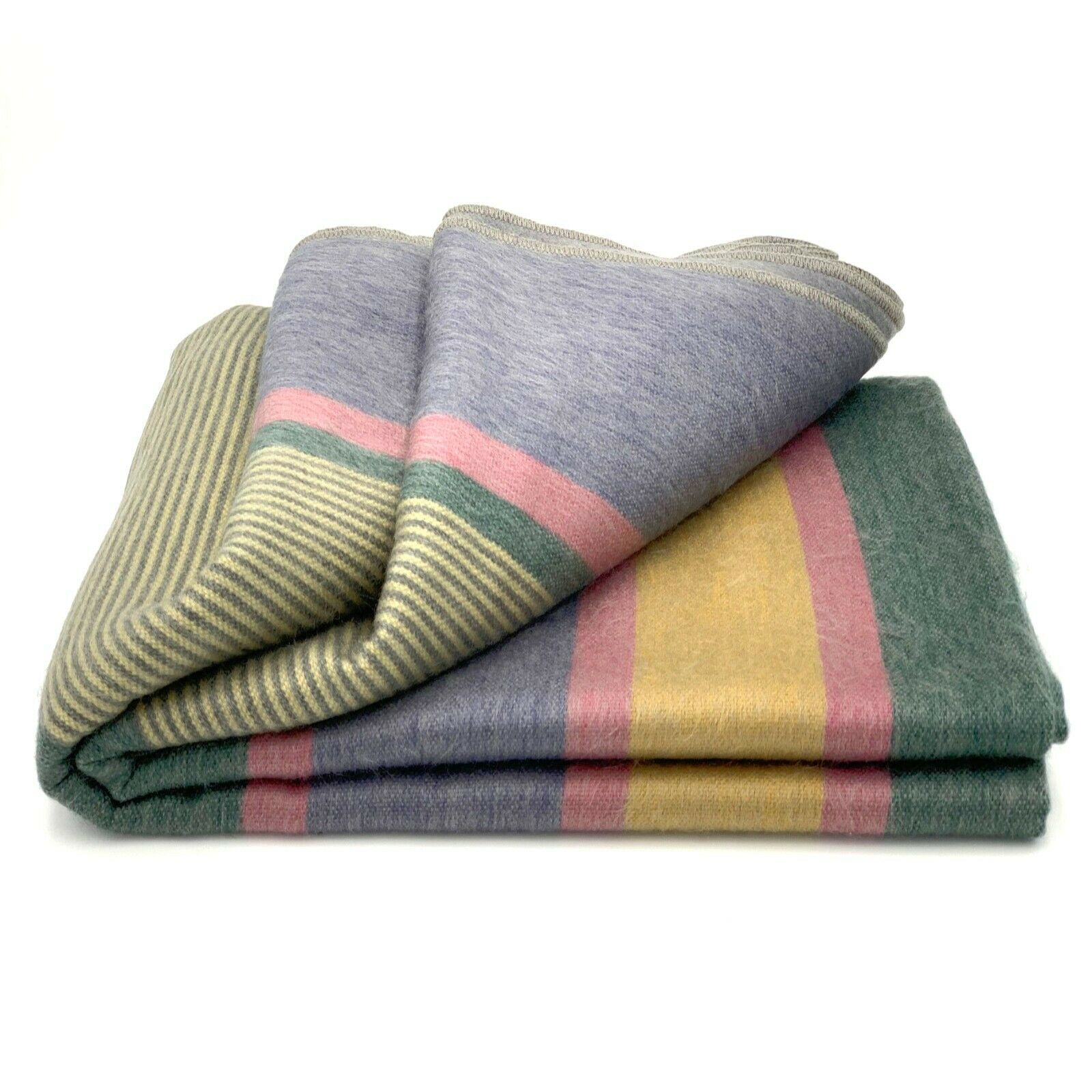 Guagua - Baby Alpaca Wool Throw Blanket / Sofa Cover - Queen 97" x 67" - multi colored stripes pattern