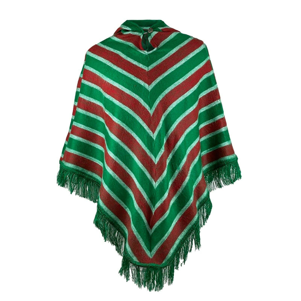 Christmas Elf Pyjama baby alpaca hooded poncho costume - striped green/red  - Adult/Kids sizes