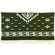 Clint Eastwood alpaca wool poncho – woven textile displays geometric patterns in white on a dark fabric, featuring fringes at the bottom and a center slit. The design includes lines, diamonds, and angular motifs