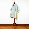 Llama Wool Unisex Handwoven Hooded Poncho - wavy striped white pattern - pocket