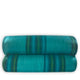 Machay baby alpaca wool blanket – two neatly stacked, bright turquoise fabric rolls rest horizontally, featuring subtle dark green and blue stripes. The background is plain white, emphasizing the vivid colors